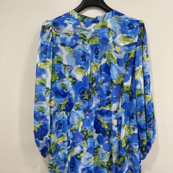 Taylor Chiffon Maxi Dress Plus Size 22W Blue Floral Semi Formal Wedding Guest - Picture 7 of 10